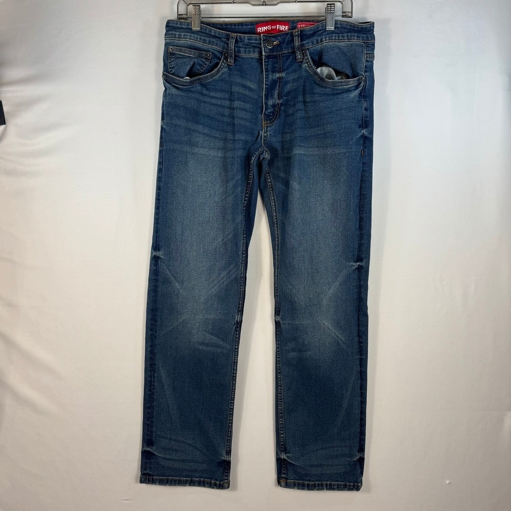 Ring of Fire Mens Straight Fit Jeans Marine Blue Wash 31W 30L RYB059530 Stretch